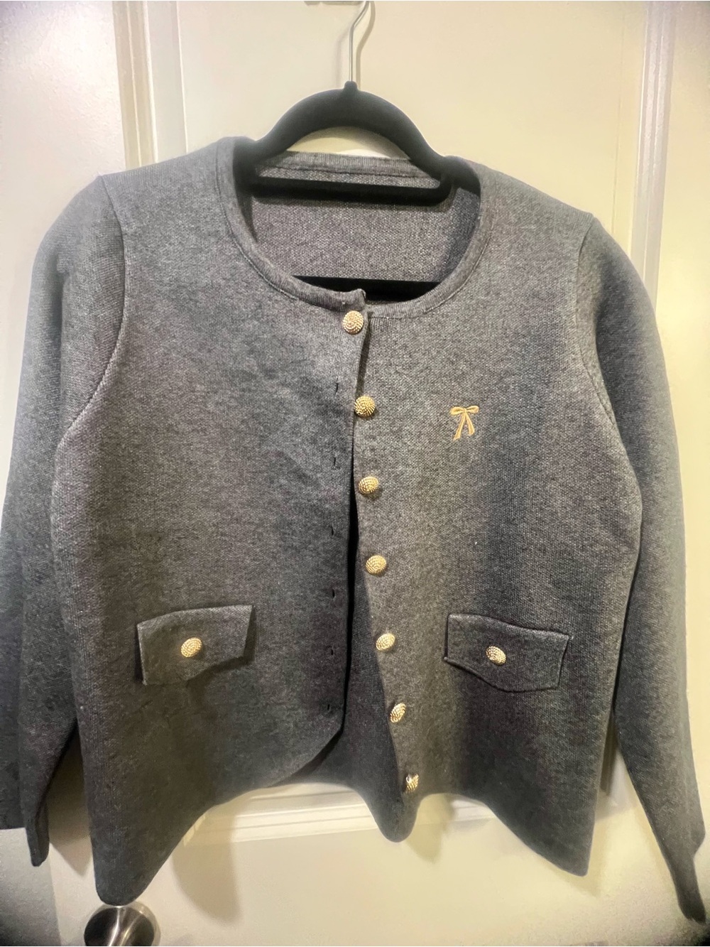 Gray Women's Button Cardigan Jacket - Classic Knit Style